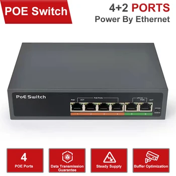 Profesionálne 2+4 Portmi 10/100Mbps Mini PoE Switch 48V 1A Napájanie cez Ethernet Sieťový vypínač Pre CCTV IP Kamery