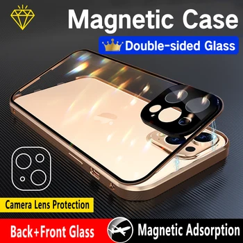 360 Obojstranný Sklo, Magnetické Adsorpcie Kovové Telefón puzdro Pre iPhone 13 12 Mini 11 14 Pro Max Objektív Fotoaparátu Chránič Film Kryt