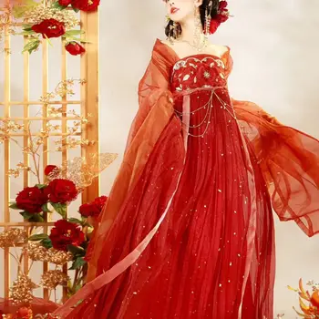 2023 Nové Čínske Tradičné Šaty Tang Veľké Rukáv Červená Svadobné Hanfu Žena Víla Hrudníka-dĺžka Sukne Han Prvok Lete