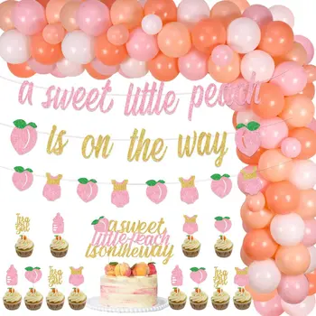 Sursurprise Broskyňa Baby Sprcha Dekorácie Sladký Malý Peach Je na Ceste Banner, Ružové a Oranžové Balóny Garland pre Baby Girl