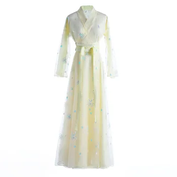 2023 Nové Slim Čipky Čínsky Hanfu Kostým Víla Šaty Cosplay Tradičný Festival Denník Moderné Oblečenie pre Ženy, Ružová, Modrá