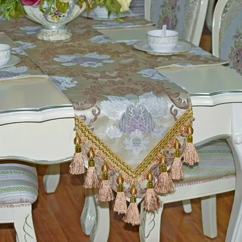 Luxusný Stôl Runner Dlho Výšivky Žakárové Tkaniny s Multi-Strapce Stolové Prestieranie pre Jedáleň Bielizníka Svadobné Dekorácie
