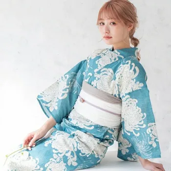 Bavlnené A Ľanové Tkaniny Japonské Kimono Yukata Žien Tradičné Formálne Štýl Pohodlné A Priedušná Modrá Farba
