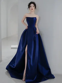 Ženy, Luxusné Modré Dlhé Vysoká Rozdeliť Prom Odkalovacích Večerné Šaty 2023 Elegantné Formálne Uzáver Backless Party Šaty