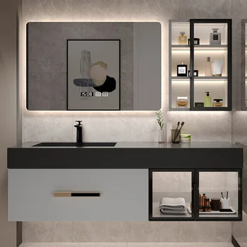 Svetlo Luxusné Rock Dosky Kúpeľňového Nábytku Kabinetu Intelligent Sensing Tváre Wash Masívneho Dreva Vaňa Prispôsobené Umývanie Rúk Tabuľka
