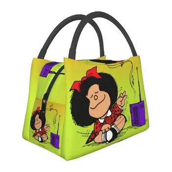 Kawaii Mafalda Vychutnajte si Hudbu Izolované Obed Tašky pre Ženy Quino Komické Cartoon Resuable Chladnejšie Tepelnej Jedlo Obed Box Pracovnej cesty