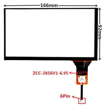 6.95 Palcový ZCC-2856V1-6.95 Kapacitný Dotykový Digitalizátorom. Pre Auto, DVD, GPS Navigácie Multimediálny Dotykový Panel Sklo