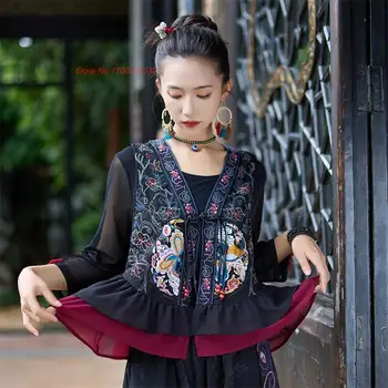 2023 čínsky vintage gilet národnej kvetinové výšivky vesta čínskom tang vyhovovali čipky patchwork bez rukávov bundy vesty vesta
