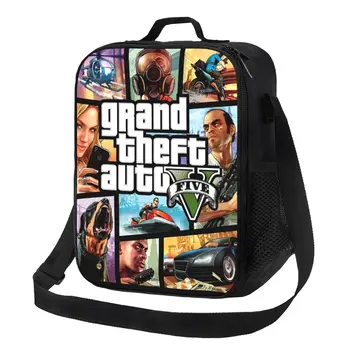 Grand Theft Auto Koláž Izolované Obed Taška pre Vonkajšie Piknik Dobrodružstvo Hra GTA Nepremokavé Tepelnej Chladnejšie Bento Box Žien Dieťa