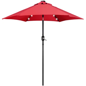 7.5 ft Terasa LED Dáždnik Záhradný Stôl Dáždnik, Červená vonkajšie dáždnik dáždnik terasa